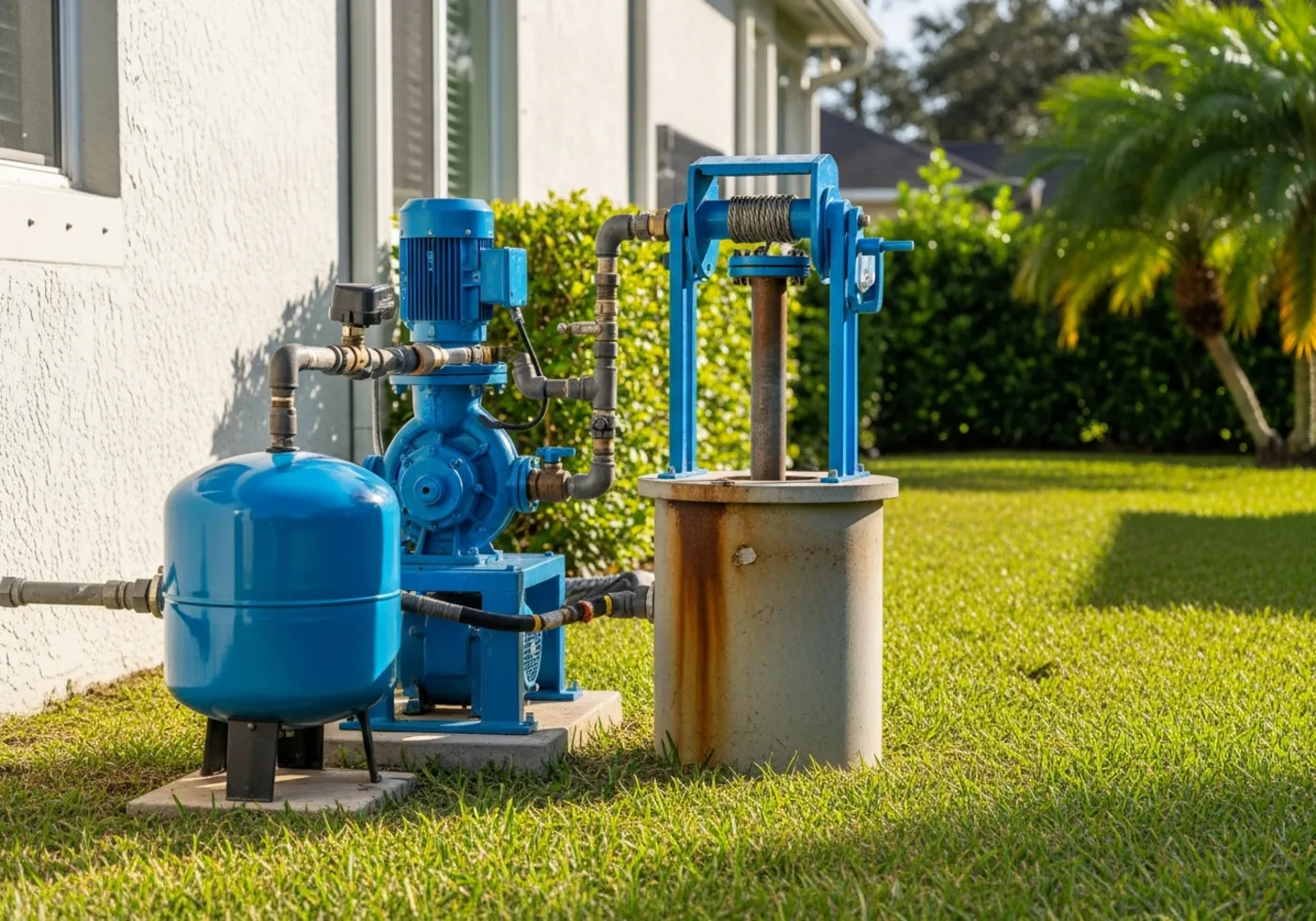Residential well pump and pressure tank system